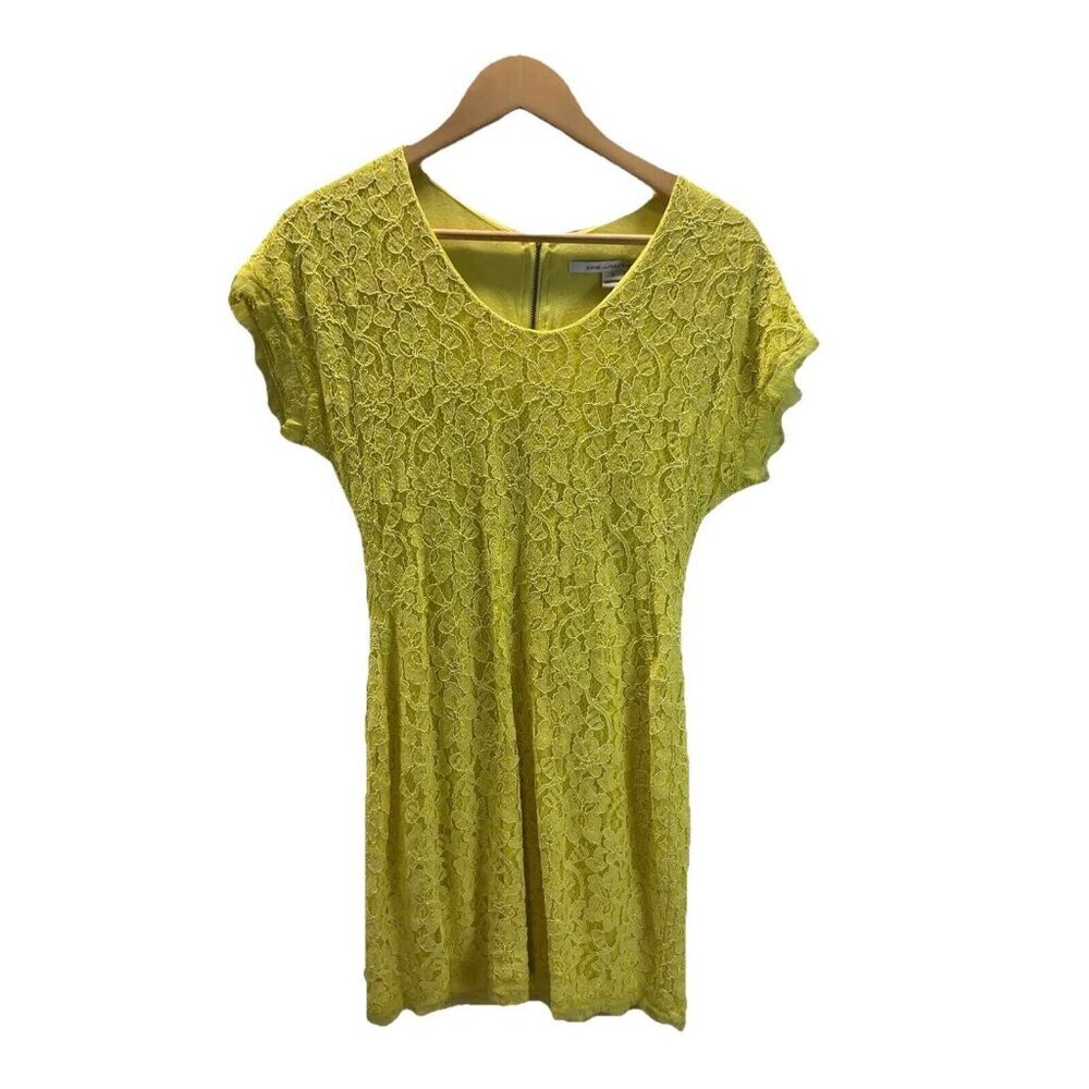 Diane Von Furstenberg Wanda Yellow Lace Zip Back Mini Dress Limoncello‎ Size 8 - Picture 2 of 13